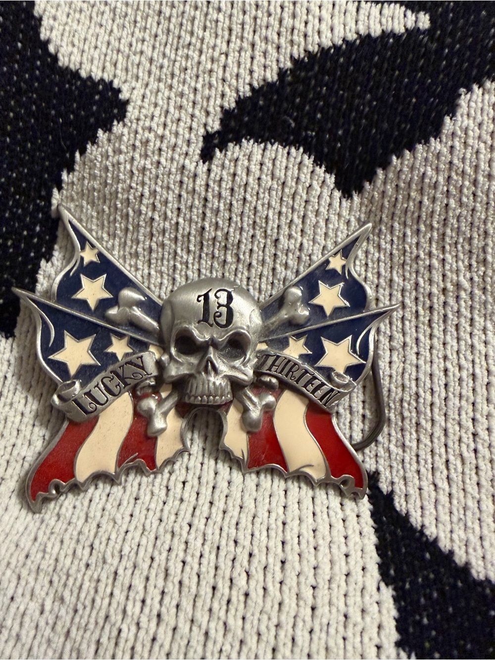 Skull & American Flag Decorative Belt Buckle - Black/Red/White